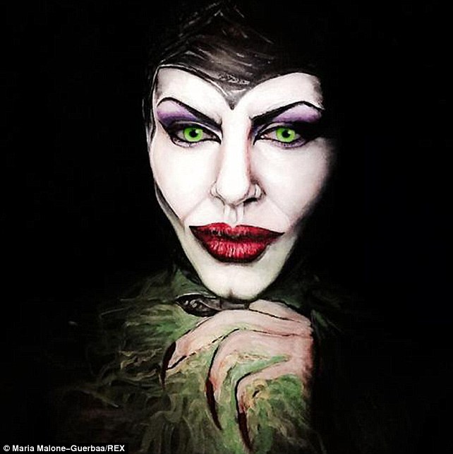 Maria as Angelina Jolie's Maleficent from the cent hit film. She creates all her looks without using any prosthetics